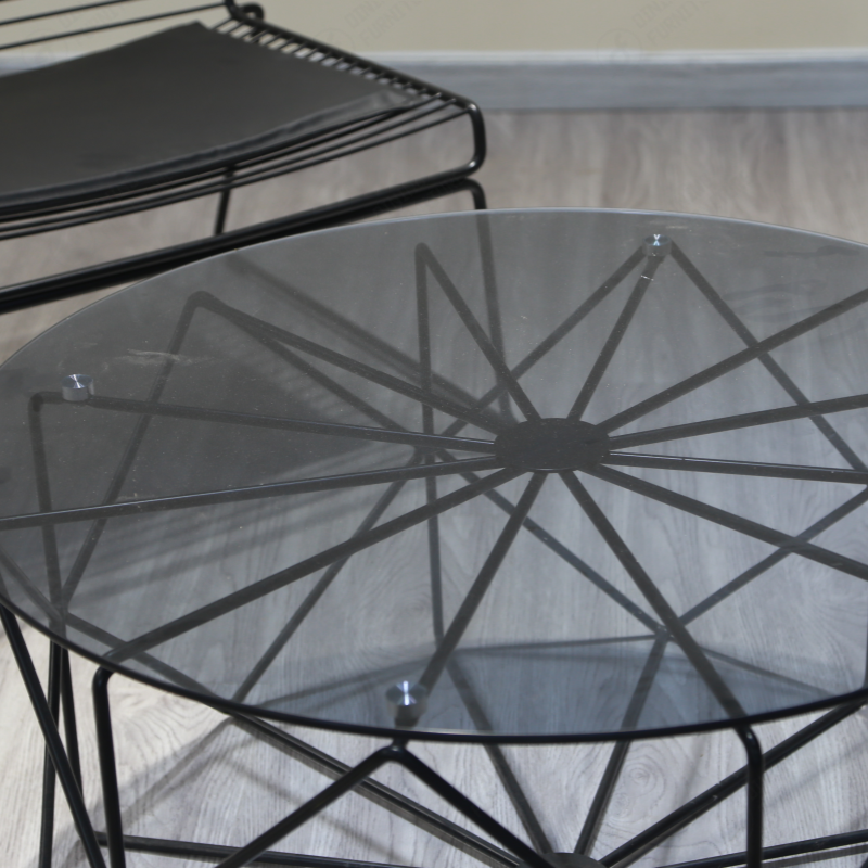 Round Glass Top with Metal Iron Base Table DT-G20