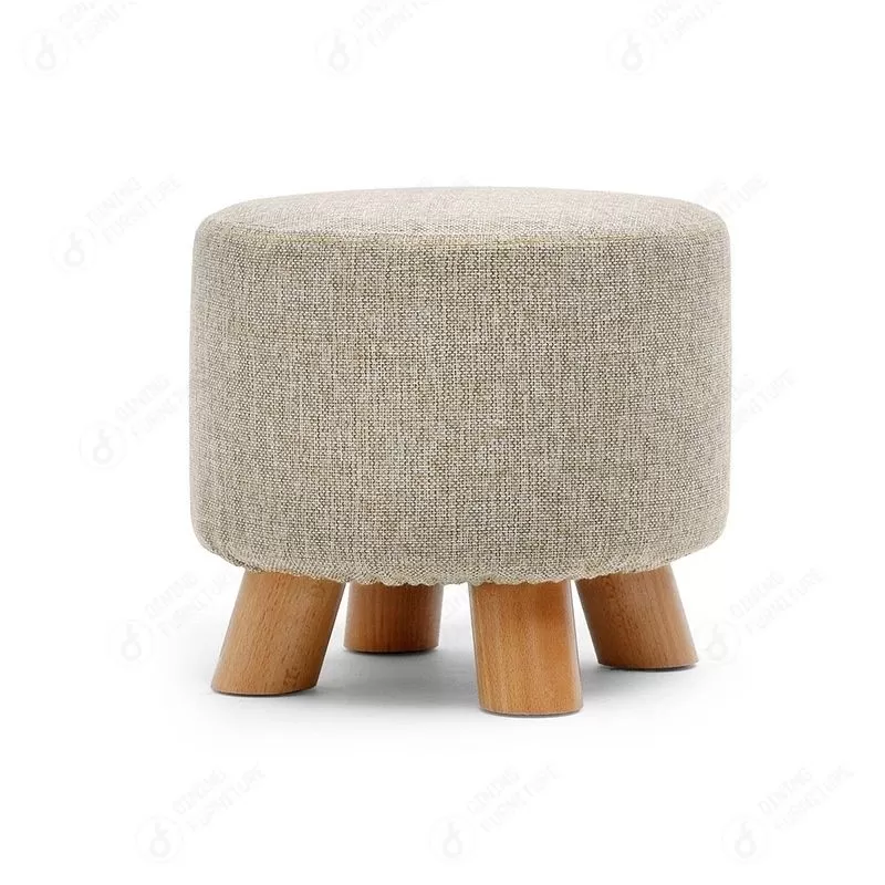 Solid Wood Leg Fabric Round Footstool DF-09