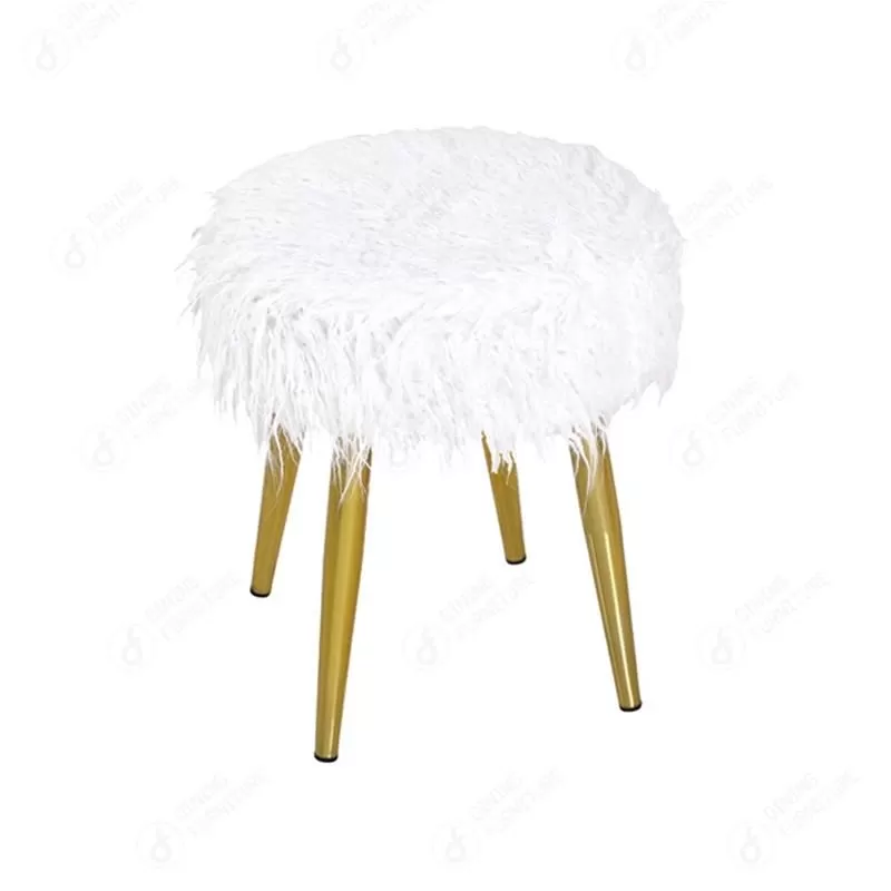 Modern Round White Faux Fur Vanity Stool DF-16