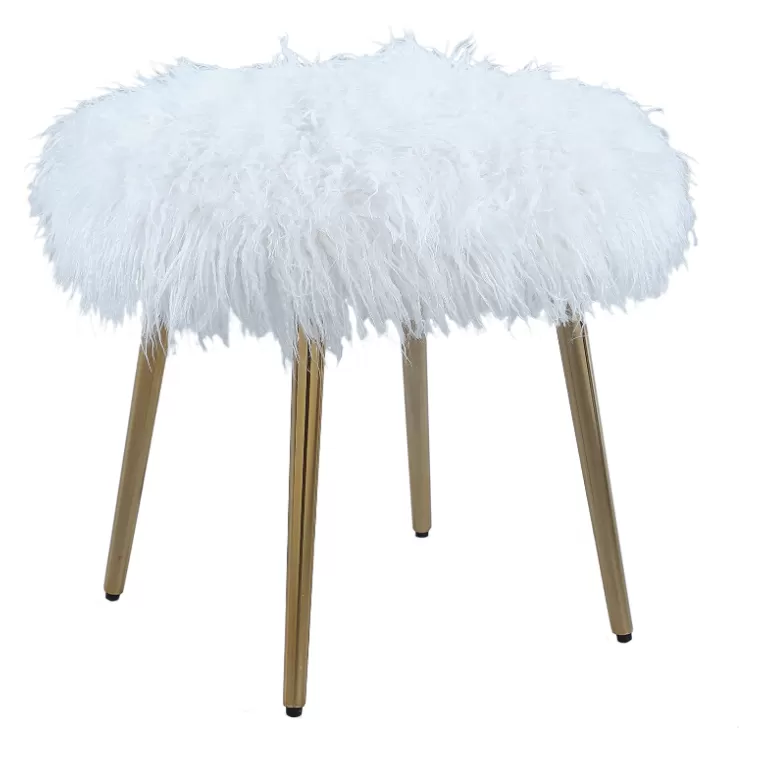 Modern Round White Faux Fur Vanity Stool DF-16