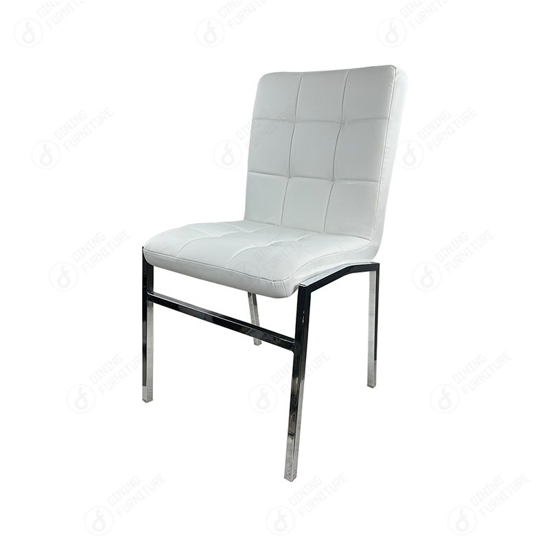 Leather Dining Chair with Plaid Metal Legs DC-U15D