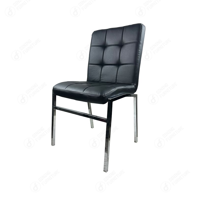 Leather Dining Chair with Plaid Metal Legs DC-U15D