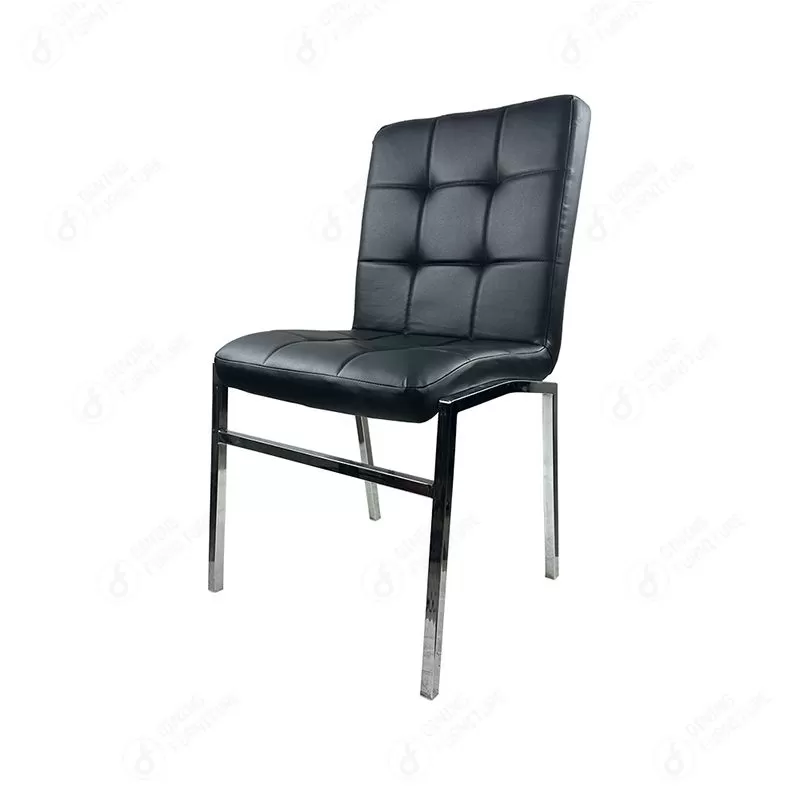 Leather Dining Chair with Plaid Metal Legs DC-U15D